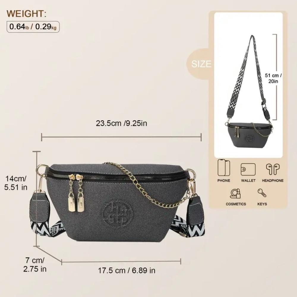 Gray Crossbody Bag with Gold Accents - Picture 3 of 8